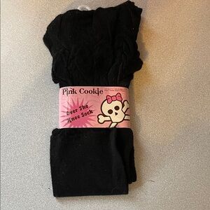 Pink Cookie Black Over The Knee Socks